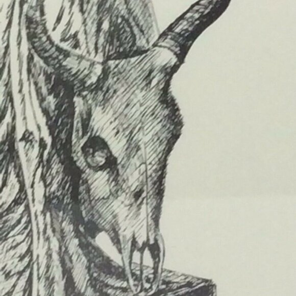 Katie Redel Pen Ink Drawing Southwestern Still Life Pottery Cow Skull Framed - Picture 6 of 7